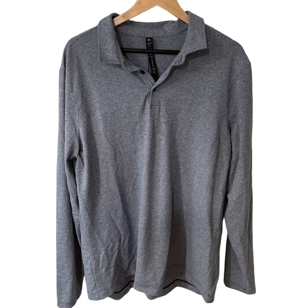 Lululemon Men’s Athletica Heathered Blue long Sleeve Polo